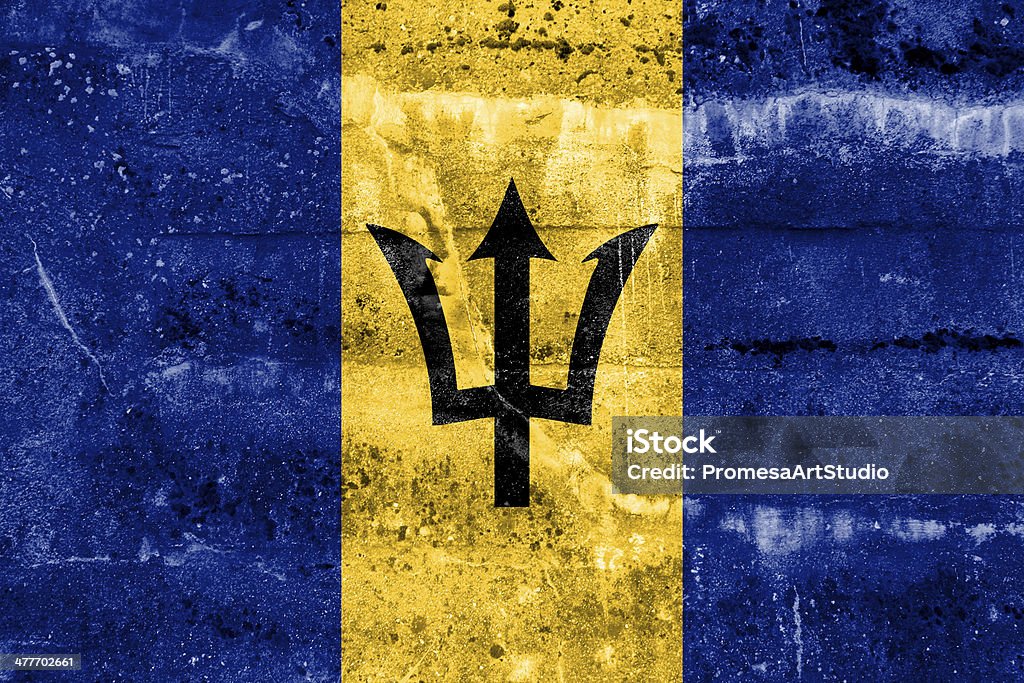 Barbados Flag painted on grunge wall Abstract Stock Photo