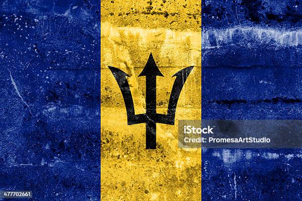 Barbados Flag Painted On Grunge Wall Stock Photo - Download Image Now - Abstract, Backgrounds, Barbadian Flag