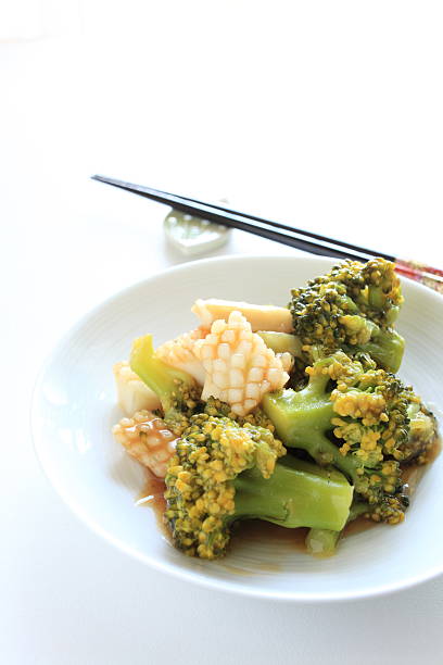 Chinese food, squid and broccoli stir fried