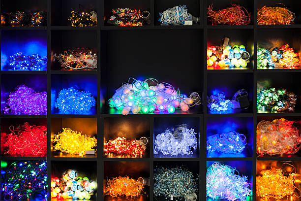 various christmas lights on display stock photo