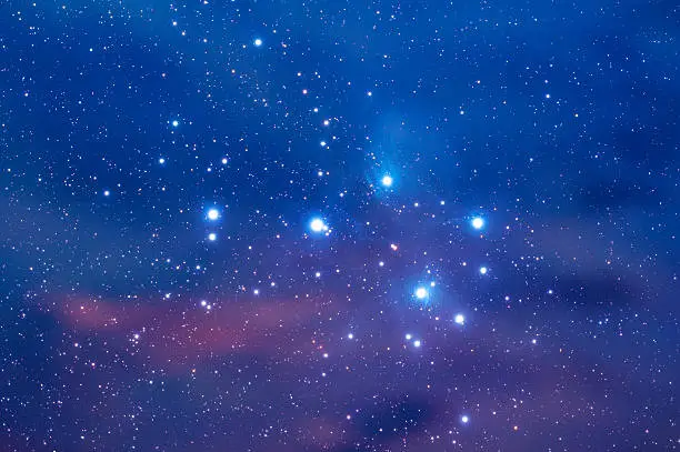 Famous Pleiades nebula in zodiac constellation of the Bull.  