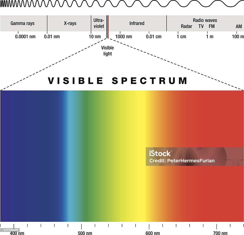 Spettro elettromagnetico e luce visibile - arte vettoriale royalty-free di Spettro luminoso