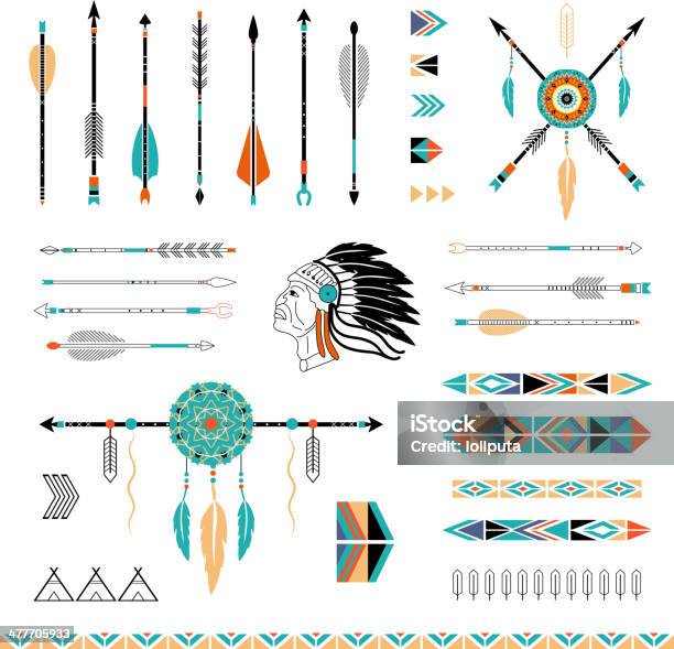 Indian Aztec Arrows Teepees And Embellishments Stock Illustration - Download Image Now - Indigenous Peoples of the Americas, Indigenous North American Culture, Pattern