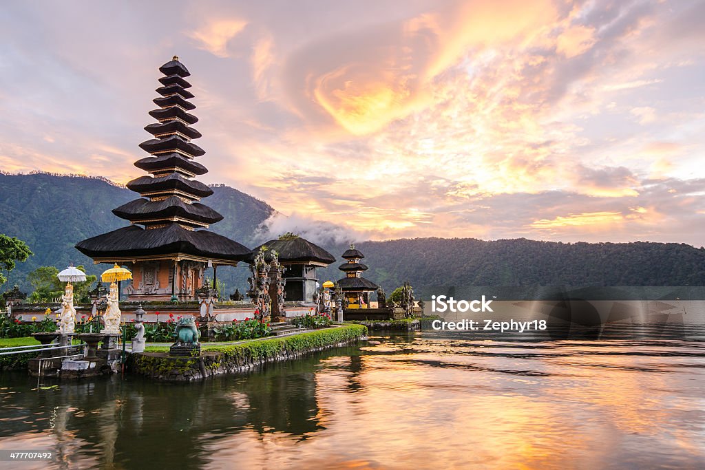 Ulun Danu Bratan Temple in Bali, Indonesia Pura Ulun Danu Bratan, Hindu temple on Bratan lake, Bali, Indonesia Bali Stock Photo