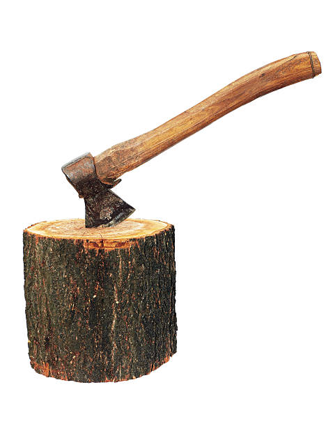 axis Axe and log isolated on white background axe stump stock pictures, royalty-free photos & images