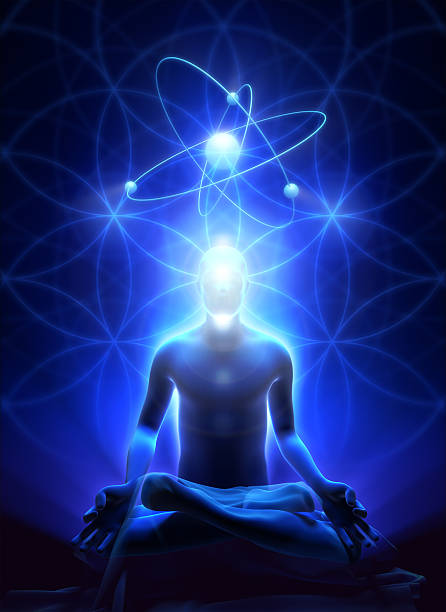 Geometria sacrale e meditazione di uomo - foto stock