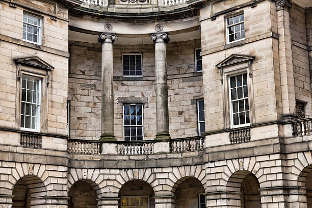 Detail of Old Parliament House, located in Parliament Square, adjacent to St. Giles Cathedral in the heart of the Old Town of Edinburgh, Scotland.  The building, which used to house the pre-Union parliament of Scotland, is now home to the Supreme Courts of Scotland.