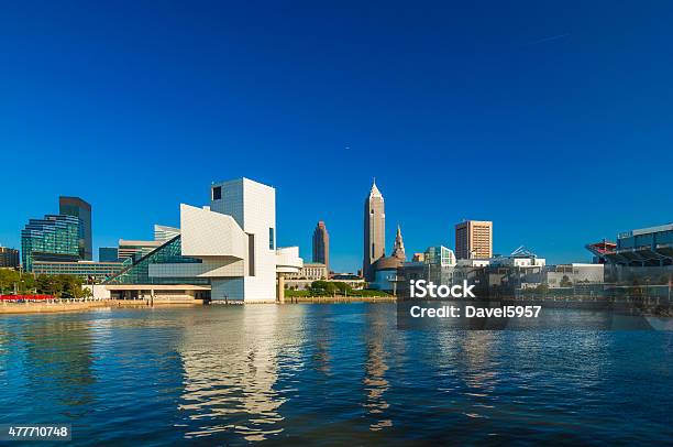 Cleveland Waterfront Skyline With Museums Stock Photo - Download Image Now - Cleveland - Ohio, Urban Skyline, Rock & Roll Hall of Fame