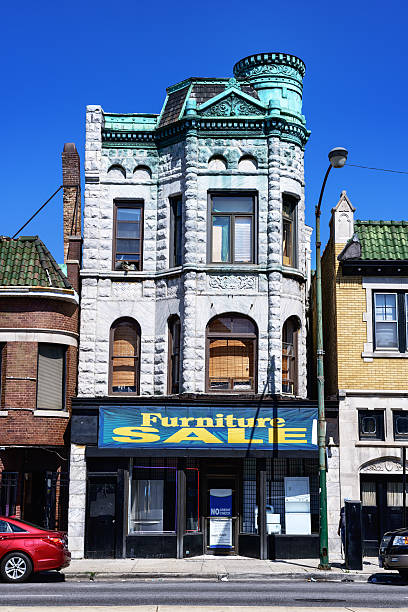 istock Furniture shop in Victorian Greystone Building, Chicago 477711821