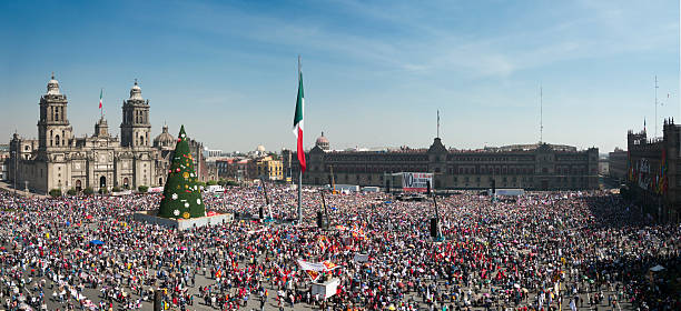 Zocalo, Mexico City Mexico City, Mexico - December 1, 2013: Politicial rally on the Zocalo, Mexico City's main square. To the left the cathedral, to the right the Palacio Nacional, the presidential palace. tree stumping stock pictures, royalty-free photos & images