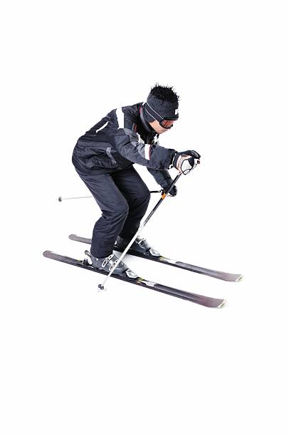 istock One male skier skiing on a white background 477714759