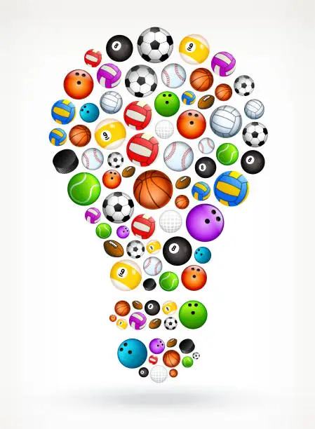 Vector illustration of Light Bulb on Sport Balls
