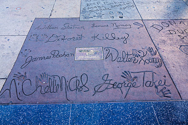 Handprints Star Trek Cast Chinese Theatre Hollywood Los Angeles, USA - January 17, 2014:  The handprints of the cast of the original Star Trek series in front of the famous Grauman's Chinese Theatre on Hollywood Boulevard. star trek characters stock pictures, royalty-free photos & images