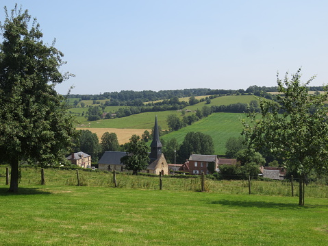View of the village of Camembert, Normandy, France.