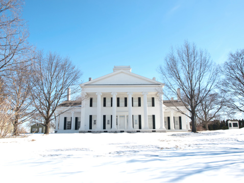 : Geneva , New York, USA. March 6,2014. The beautiful Rose Hill l Mansion in wintertime