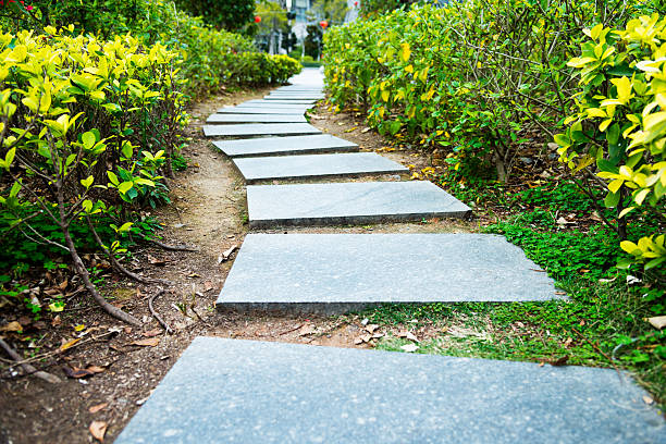 石のパス - patio stone footpath formal garden ストックフォトと画像