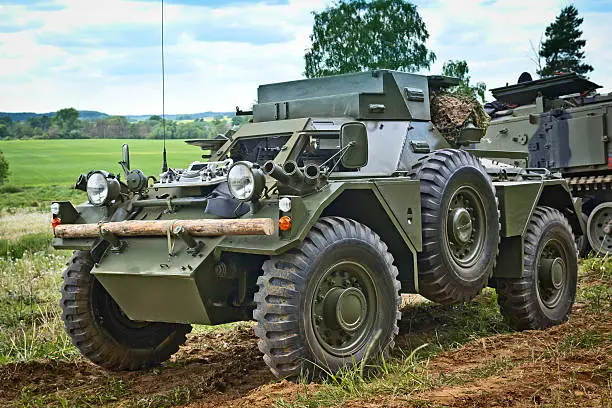 The Daimler "Dingo" Scout Car was a British light fast 4WD reconnaissance vehicle also used in the liaison role during the Second World War.
