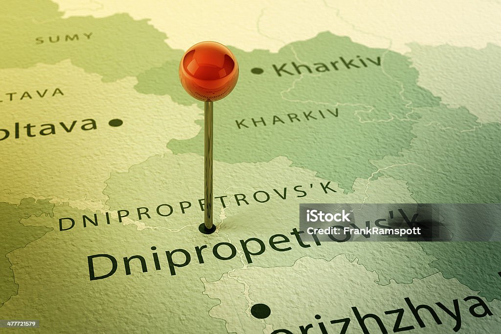 Dnipropetrovsk Map City Straight Pin Vintage 3D Render of a Straight Pin at the Position of the City of Dnipropetrovsk on a Map of Ukraine. Vintage Color Style. Very high resolution available! Dnipropetrovsk Stock Photo