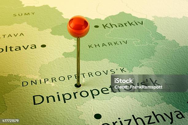 Dnipropetrovsk Map City Straight Pin Vintage Stock Photo - Download Image Now - Dnipropetrovsk, Boundary, Cartography