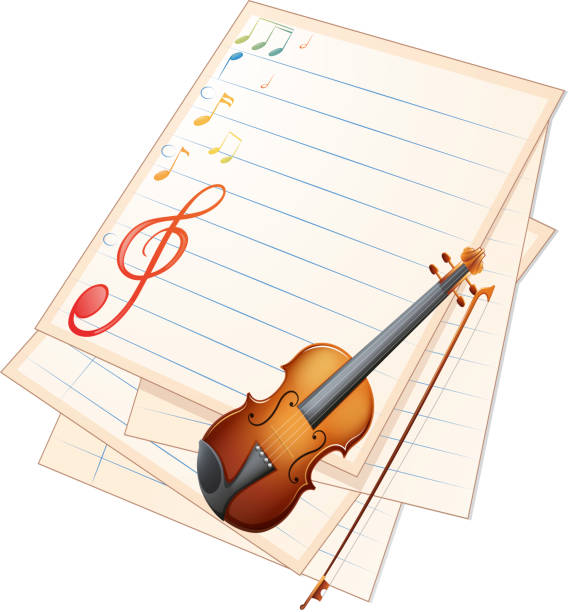 ilustrações de stock, clip art, desenhos animados e ícones de papel vazio com um violino e notas musicais - siding white backgrounds pattern