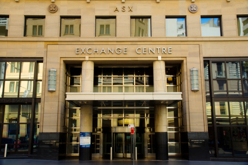 Sydney, Australia - March 5, 2014: Entrance to Exchange Centre of the Australian Stock Exchange on Bridge Street, Sydney CBD.