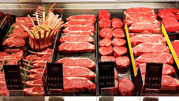 vermelha fresca de carne crua - carne talho imagens e fotografias de stock