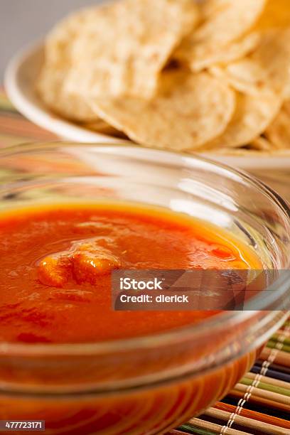 Two Bowls Of Corn Chips And Red Salsa Stock Photo - Download Image Now - Close-up, Copy Space, Crockery