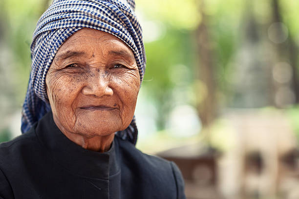 Elderly woman portrait Portrait of an elderly (80+) cambodian woman. cambodian ethnicity stock pictures, royalty-free photos & images