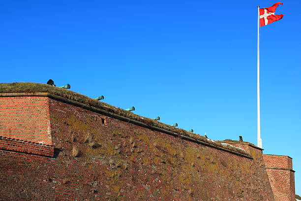 Dannebrog on Bastion at Kronborg. The citadel of Kronborg  (on the UNESCO World Heritage list), Elsinore Denmark. 