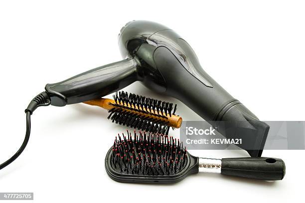 Black Hairdryer With Different Hairbrush Stock Photo - Download Image Now - Beauty, Beauty Product, Cable