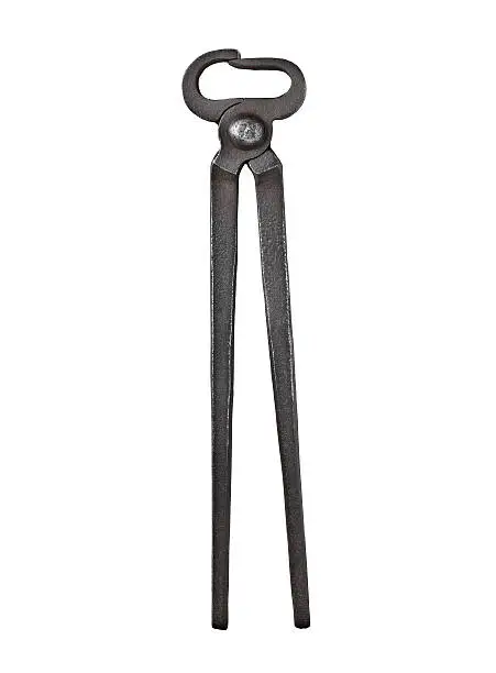 old vintage blacksmith pincers isolated over white background, clipping path