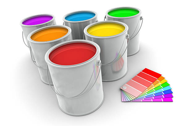 istock Six Tin of Paint and Color Swatch 477726571