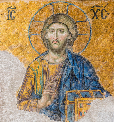 Mosaic of Jesus Christ at Hagia Sophia, Istanbul.