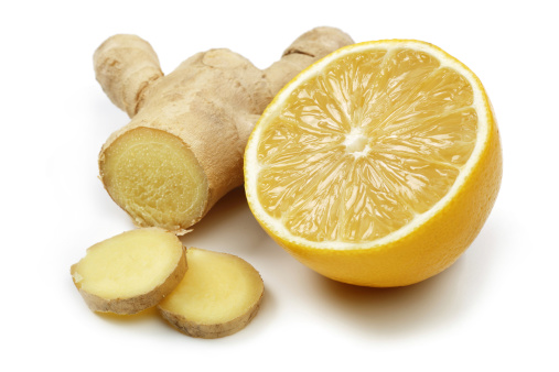Fresh lemon with ginger the isolated white background