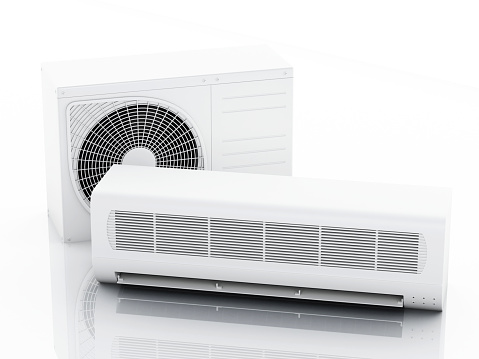 3d renderer illustration. Air conditioner system. Summer concept. Isolated white background