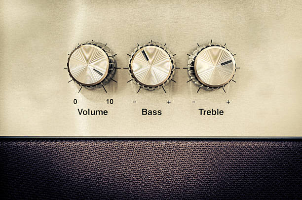 Sound volume controls in vintage style Detail of sound volume controls in vintage style amplifier photos stock pictures, royalty-free photos & images