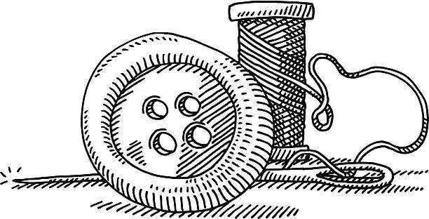 Vector illustration of Button Sewing Kit Drawing