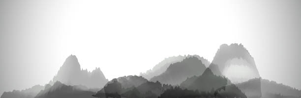 abstrakt grau chinesische malerei muster hintergrund - watercolour paints vector landscape abstract stock-grafiken, -clipart, -cartoons und -symbole