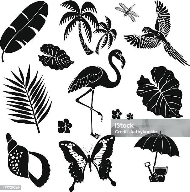 Tropical Birds Plants And Insects Stock Illustration - Download Image Now - Vector, Tropical Climate, Beach