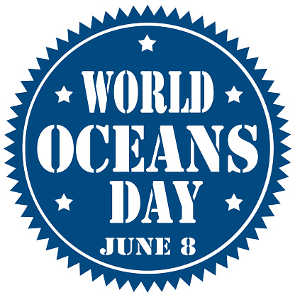 Blue label with text World Oceans Day