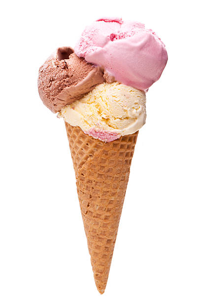 istock ice cream cone with three different scoops of ice cream 477742240