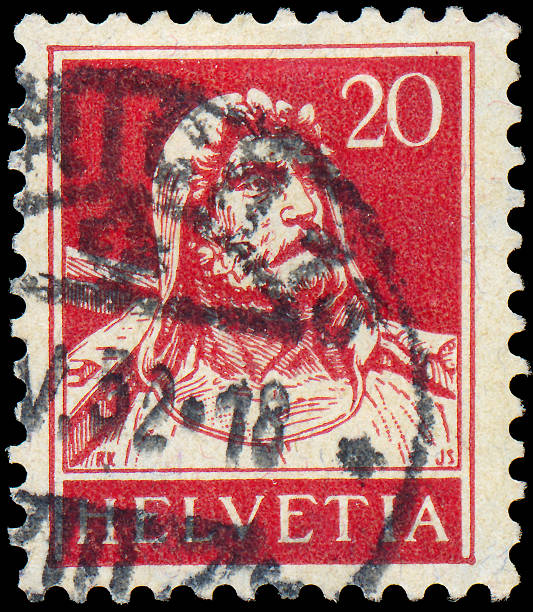 Stamp printed Switzerland shows portrait William Tell