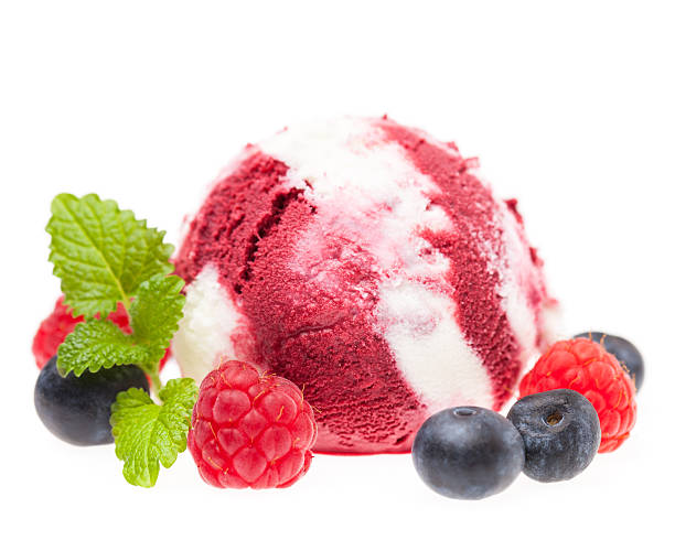 istock Striped ice cream scoop with berries 477743426