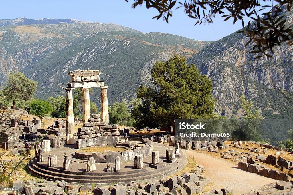 Ancient Greek Delphi Temple Photo of Ancient Greek Delphi Temple taken in 2013 Delphi Stock Photo