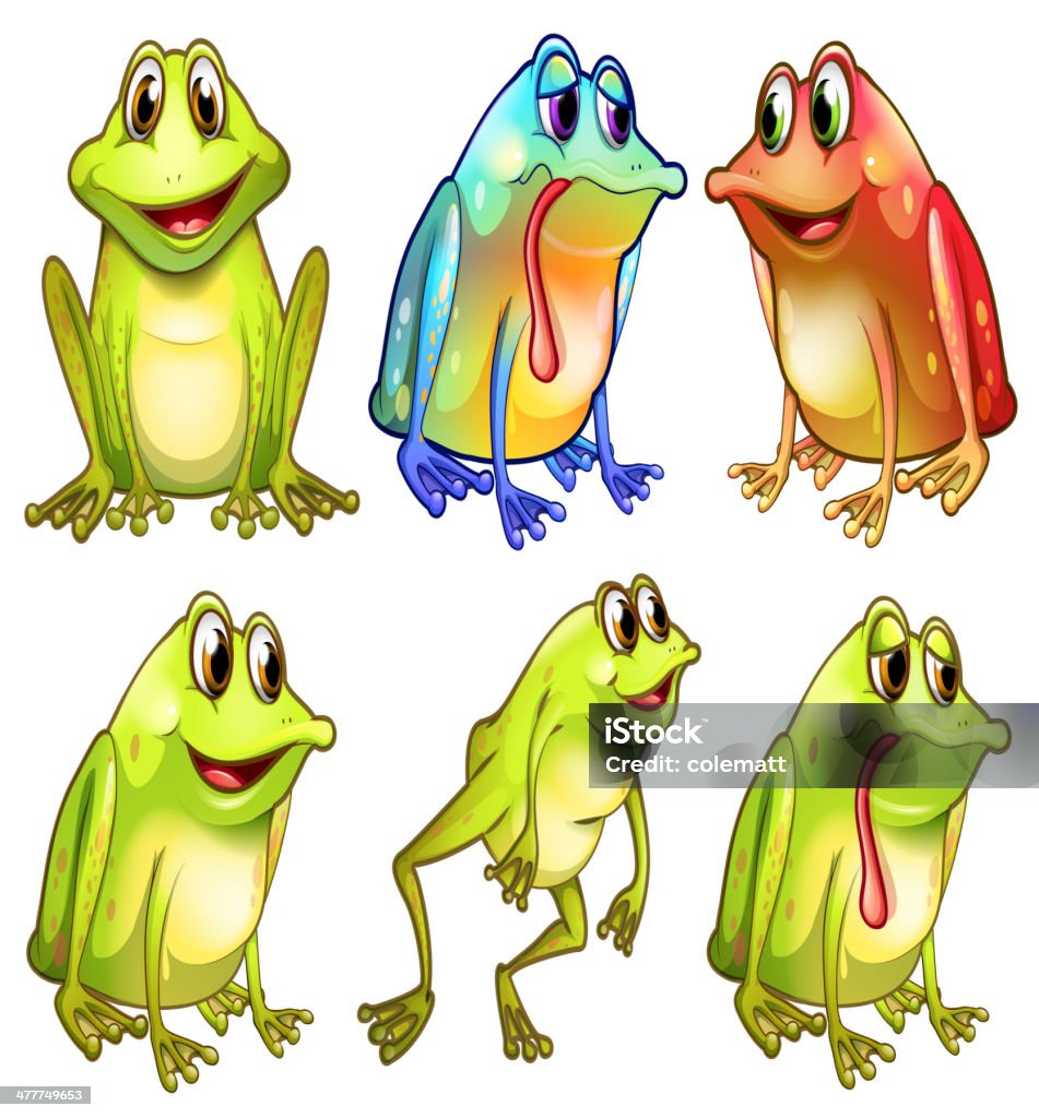 Sei diversi frogs - arte vettoriale royalty-free di Affamato