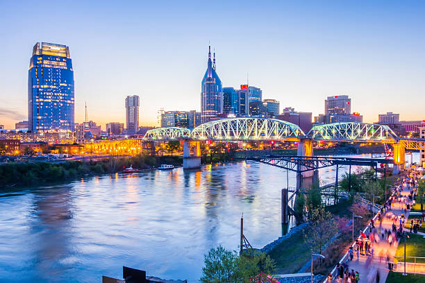 Nashville Tennessee downtown skyline at Shelby Street Bridge stock photo
