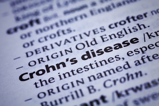 Crohn's disease: Dictionary Close-up. Crohn's disease, also known as Crohn syndrome and regional enteritis, is a type of inflammatory bowel disease (IBD) that may affect any part of the gastrointestinal tract from mouth to anus. Selective focus and Canon EOS 5D Mark II with MP-E 65mm macro lens.