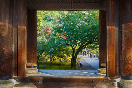 Kyoto, Japan - October 23 2014: Sanmon Gate at Nanzen-ji temple constructed in 1628 by Tokugawa clan for soldiers who died in the siege of Osaka Castle in 1615