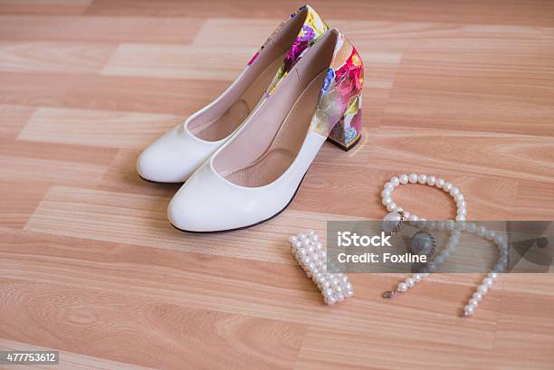 Wedding Shoes Bracelet And Earrings A Necklace Stock Photo - Download Image Now - 2015, Adult, Bracelet