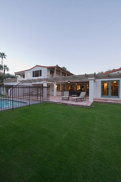 istock Lawn And Pool Of Modern Home 477754333